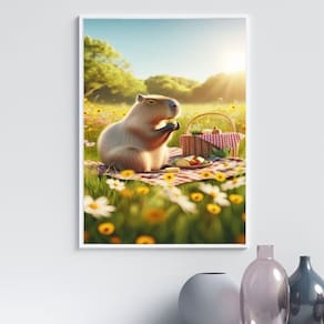 Quadro Decorativo Capivara - Pic Nic 33X24Cm - Com Vidro