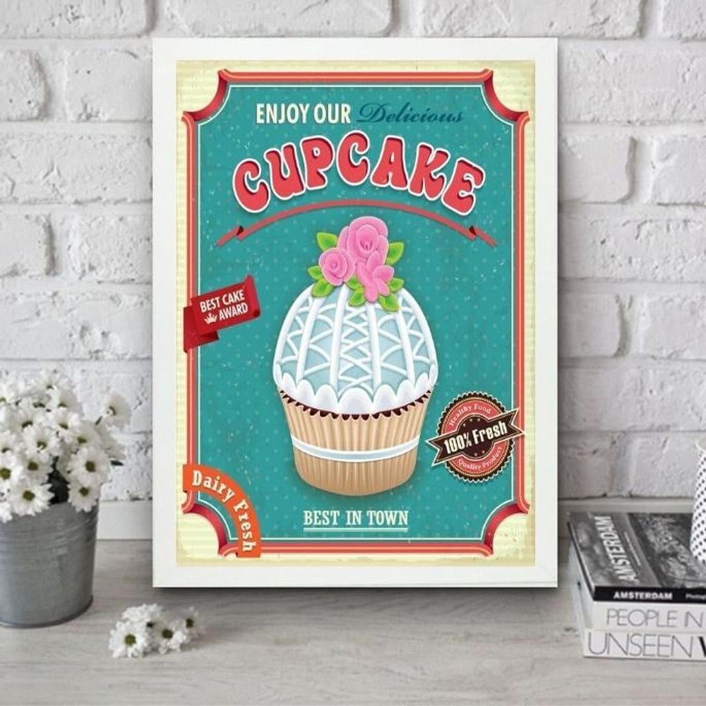 Quadro Para Cozinha Cupcake 45X34Cm - Com Vidro
