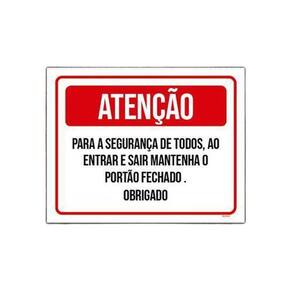 Placa Atenção Segurança Todos Entrar Sair Portão 18x23cm 5un