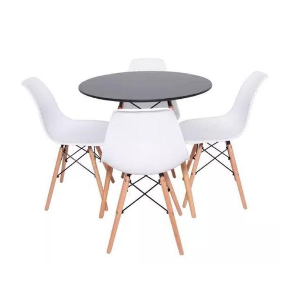 Kit Mesa Jantar Eiffel 80Cm Preta + 4 Cadeiras Charles Eames