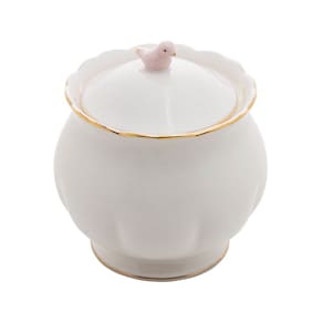 Açucareiro de Porcelana Branca Birds Design Plate Colorido Wolff