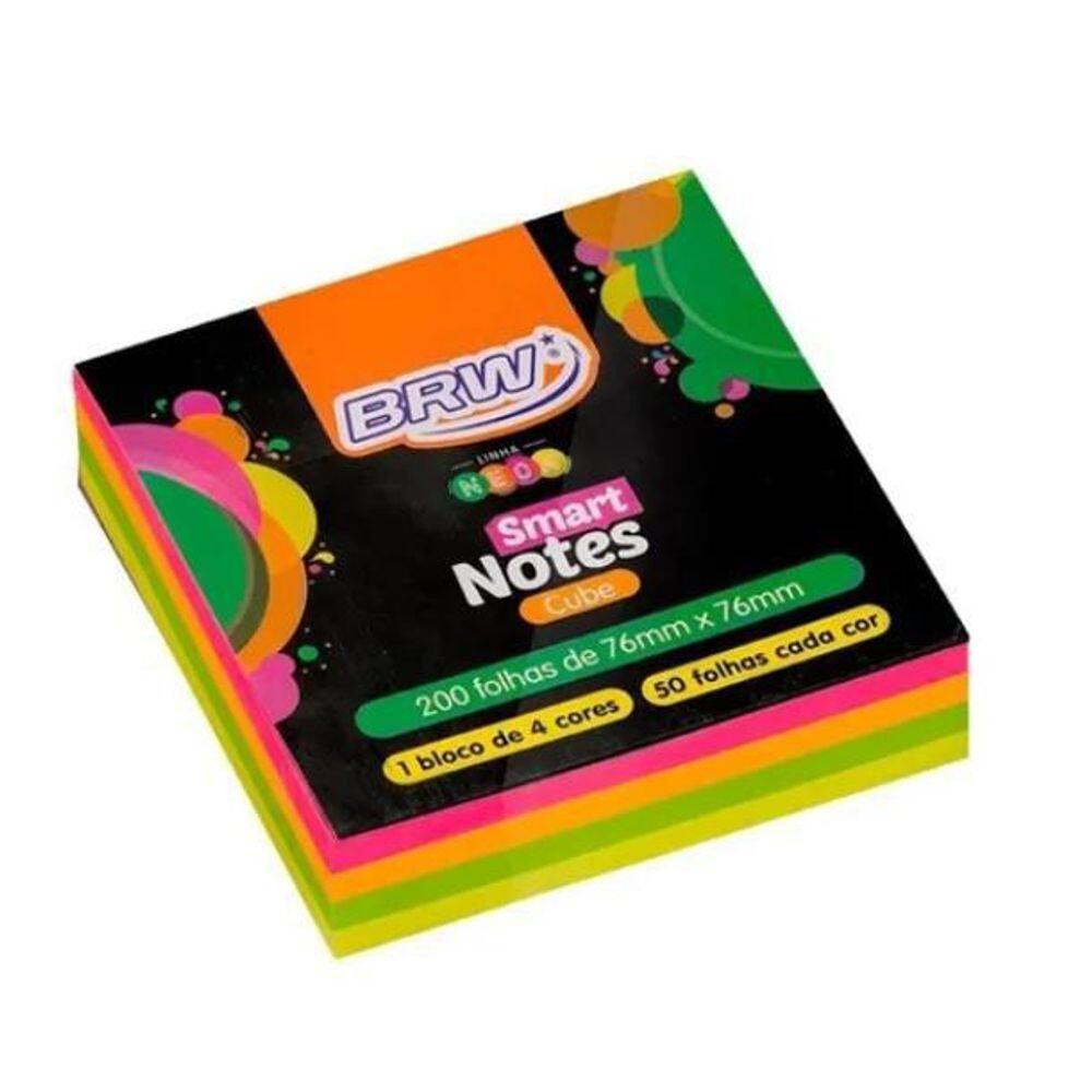 Bloco Adesivo 76X76 200 Folhas 4 Cores Neon Brw