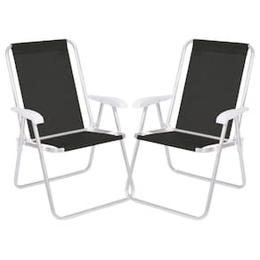 Kit Com 2 Cadeiras Praia Alta Alumínio Conforto Preta Mor