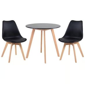 Kit - Mesa Redonda 80 Cm Preto + 2 Cadeiras Leda