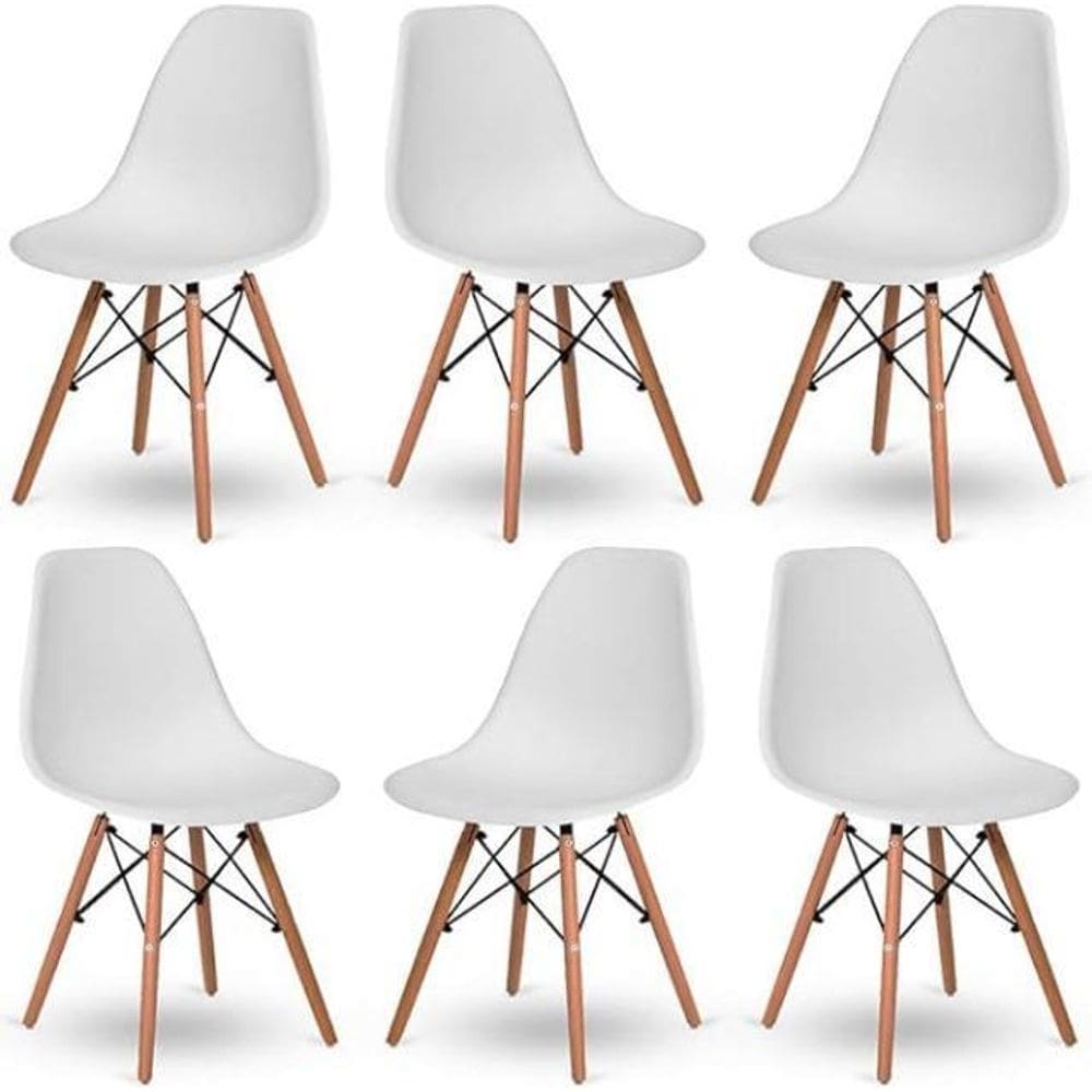 Kit 6 Cadeiras Jantar Wood Base Madeira Eiffel Charles Eames