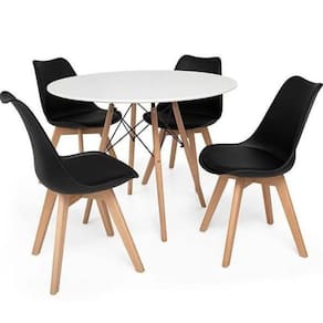 Conjunto Mesa Branca Eames 90Cm E 4 Cadeiras Leda Preta