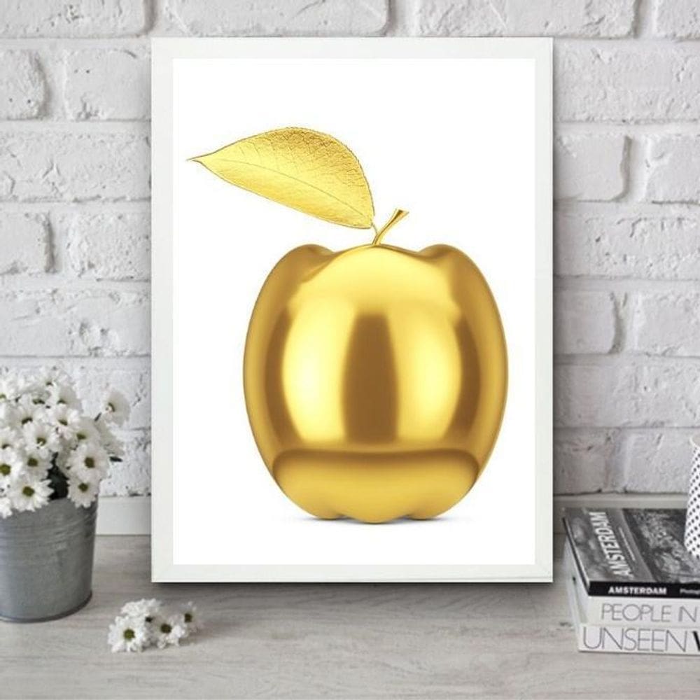 Quadro Para Cozinha Maçã Dourada 45X34Cm - Com Vidro
