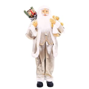 Papai Noel Decorativo Gigante 110cm Champanhe Luxo, Urso Pelúcia e Saco de Presentes - Bela Flor