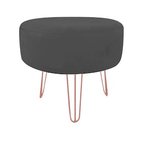 Pufe Puff Para Penteadeira Suede Preto Pés Rose Gold Luxo