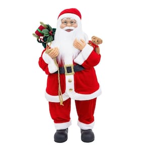 Papai Noel Casaco Vermelho Veludo Luxo 80cm com Urso e Saco de Presentes - Bela Flor