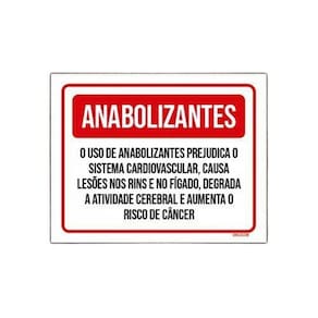 Placa Sinalização - Anabolizantes Prejudica Saúde 36X46