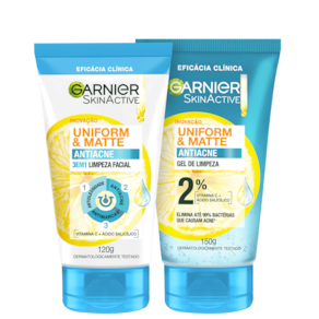 Kit Garnier SkinActive Uniform & Matte Antiacne Limpeza Facial (2 Produtos)