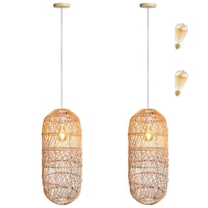 Kit 2 Pendente Fibra Natural Boho Artesanal Mesa Nat74 + Led