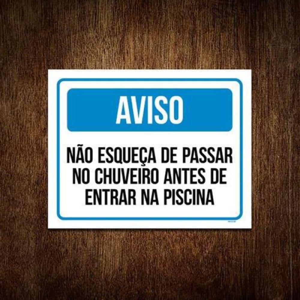 Kit 10 Placas Aviso Não Esqueça Chuveiro Antes Piscina