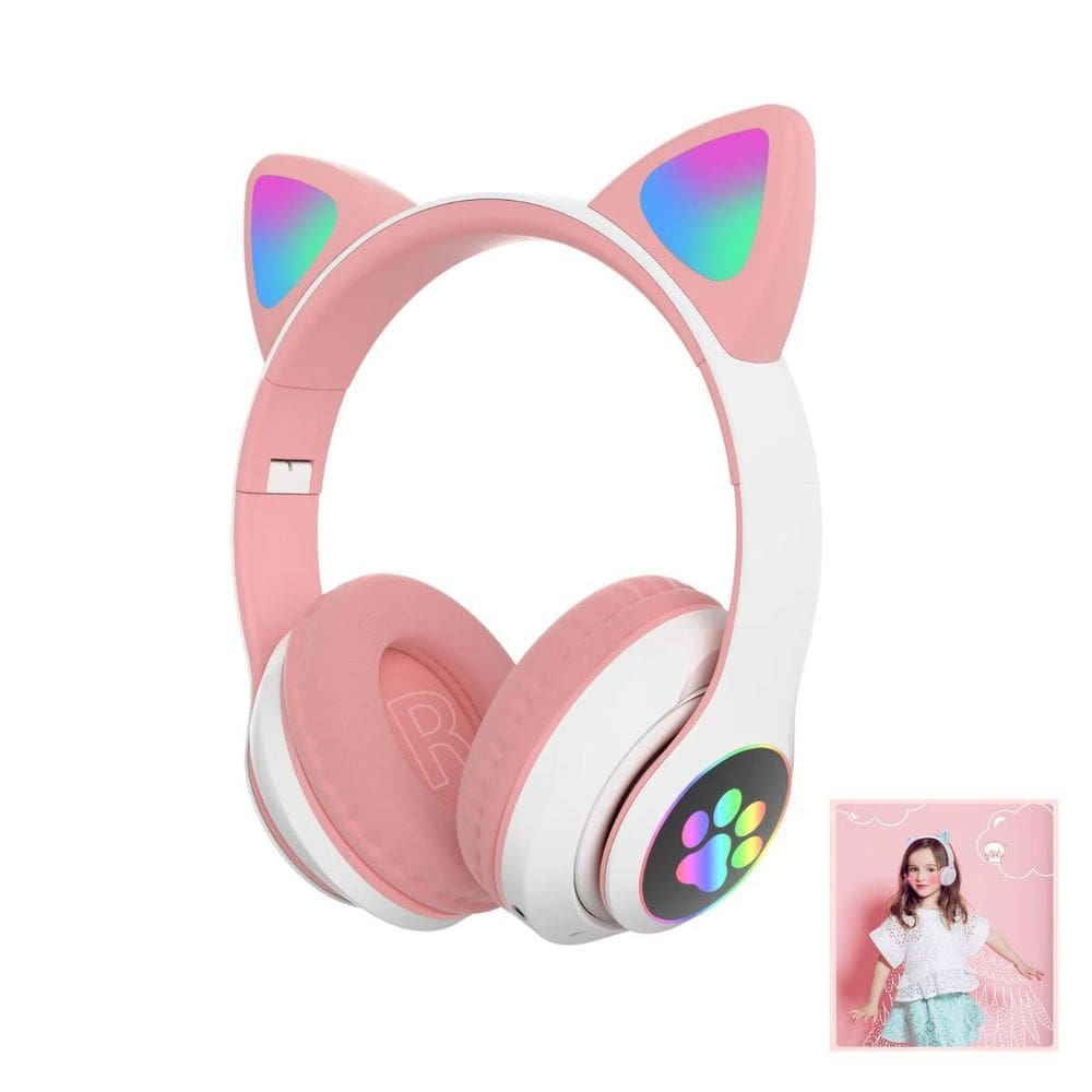 Fone De Ouvido Gatinho Orelha Infantil Led Meninas Sem Fio