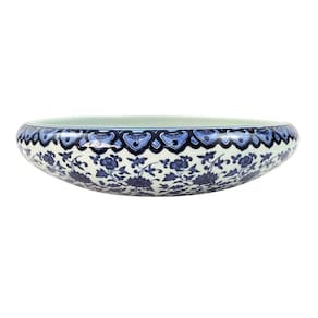 Vaso Bacia Decorativa Azul E Branco 8X36Cm Centro De Mesa
