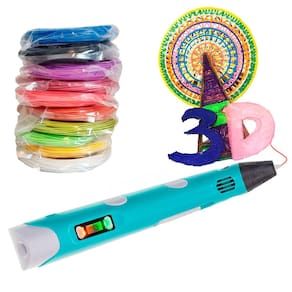 Kit Caneta 3D Pla Abs Com Refil 10 Cores 100 Metros Usb Azul