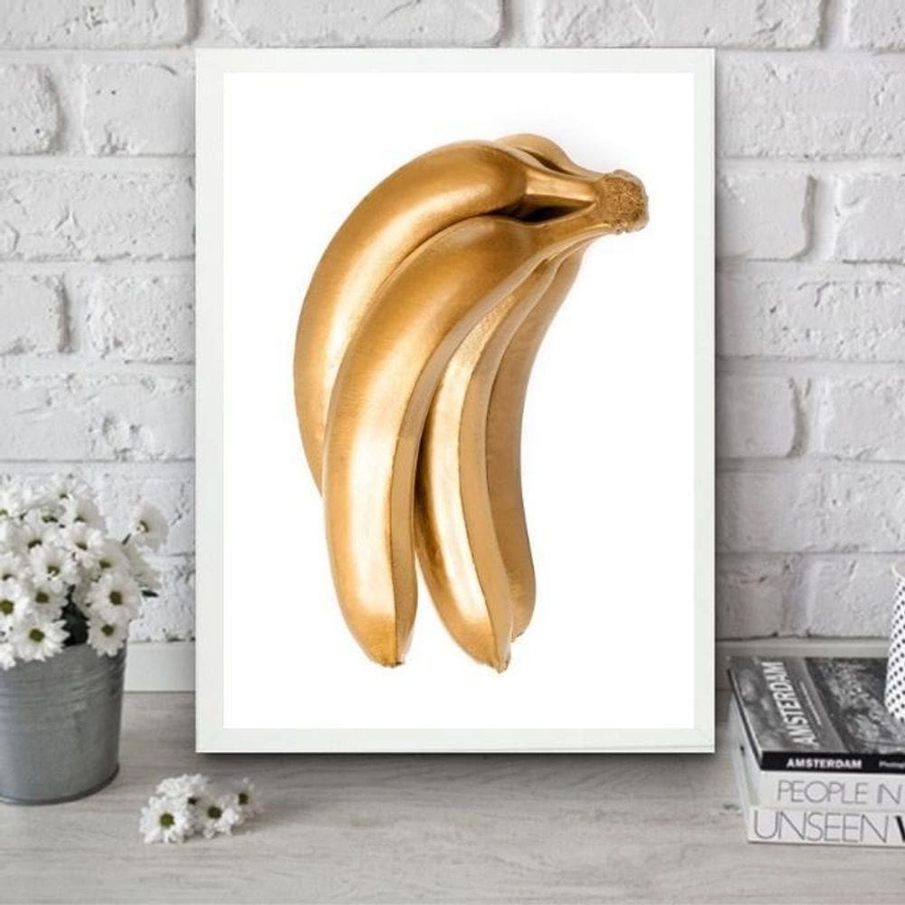 Quadro Para Cozinha Banana Dourada 45X34Cm
