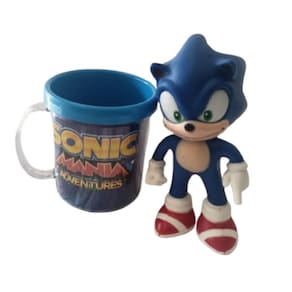 Kit Caneca + Boneco Top Sonic Azul +/- 15 Cm Boneco Borracha