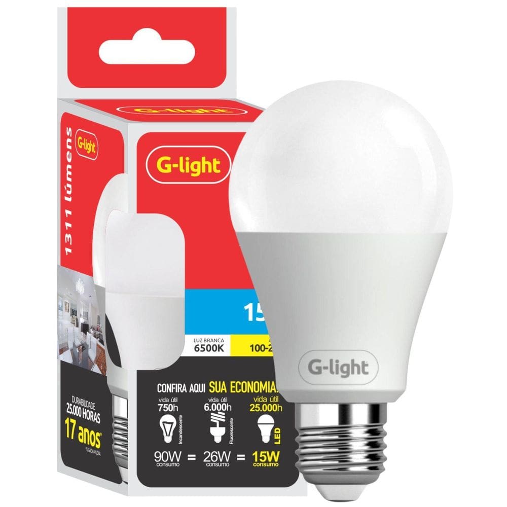Lâmpada Led 15W 6500K Branco Frio E27 Autovolt Sala Banheiro