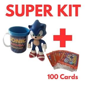Top Super Kit Boneco + 100 Cards + Caneca Sonic Azul +/- 15
