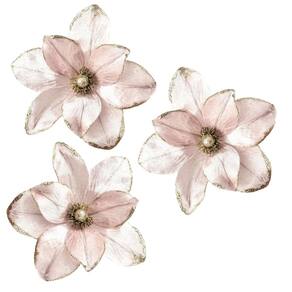 Kit 3 Poinsettia Rose Magnolia 20Cm Enfeite Natal Rosa