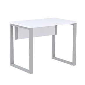 Mesa Escritório P25 TUB Pandin 90 cm (Larg) Tampo MDP Branco Pé Aço Tubular Cinza