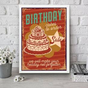 Quadro Para Cozinha Bolo De Aniversário 33X24Cm - Com Vidro