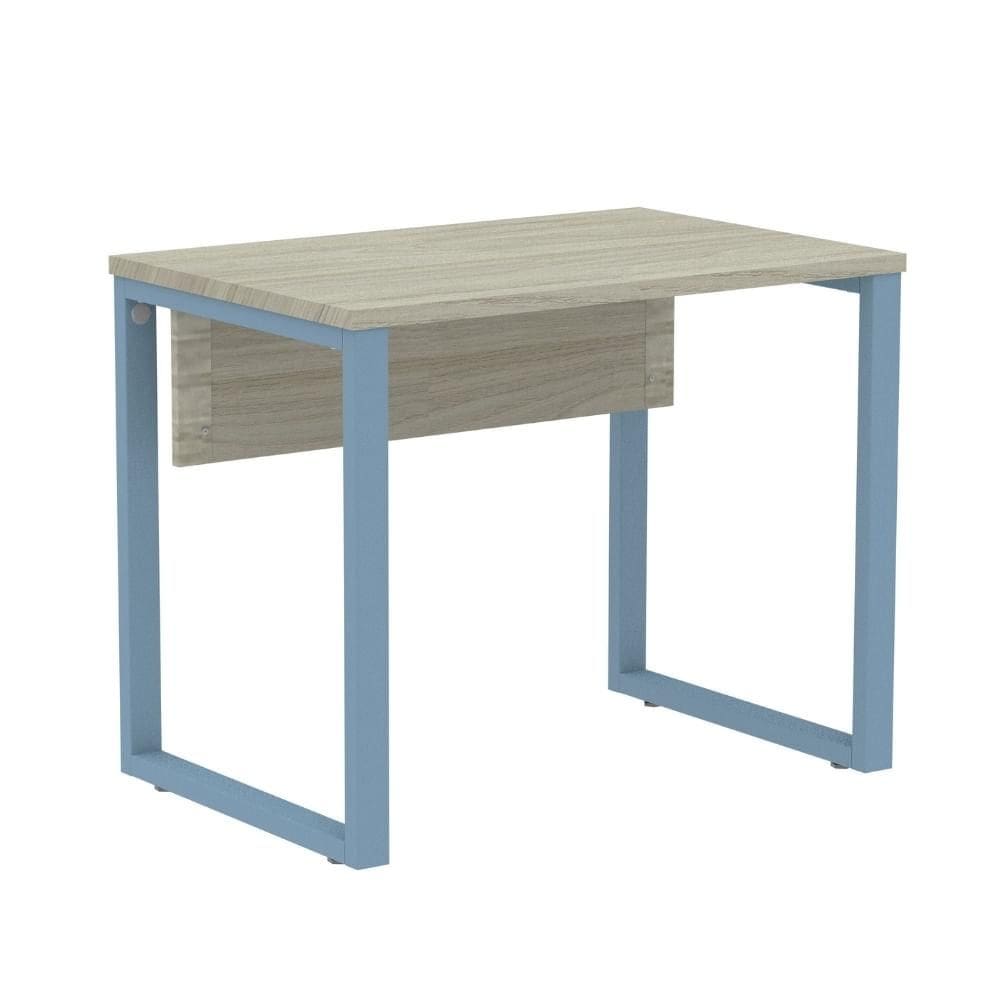 Mesa Escritório P25 TUB Pandin 90 cm (Larg) Tampo MDP Nogueira Casablanca Pé Aço Tubular Azul Dali
