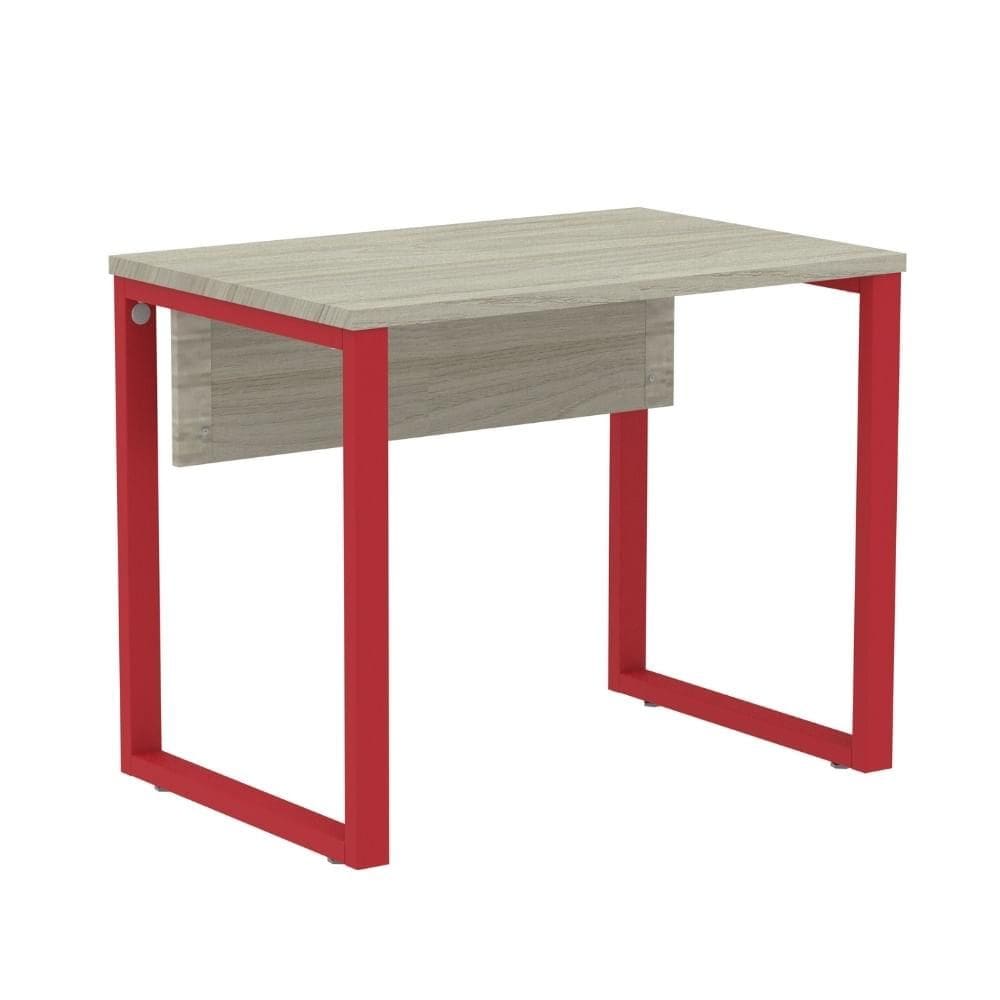 Mesa Escritório P25 TUB Pandin 90 cm (Larg) Tampo MDP Nogueira Casablanca Pé Aço Tubular Vermelho
