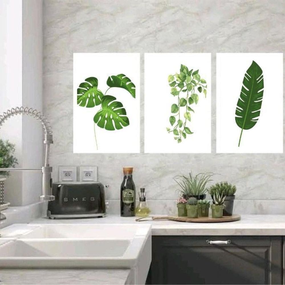 Kit 3 Quadros Decorativos Minimalistas Plantas 45X34Cm