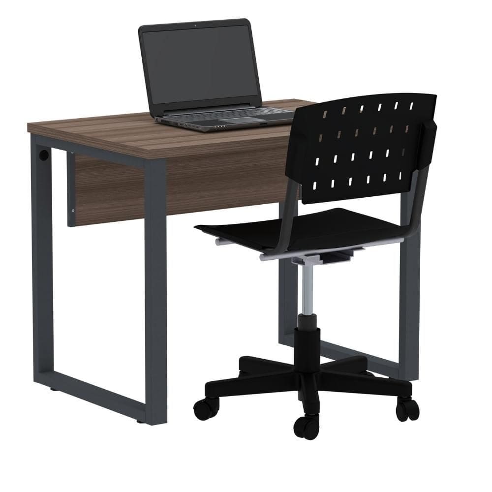 Mesa Escritório P25 TUB Pandin 90 cm (Larg) Tampo MDP Walnut Pé Aço Tubular Grafito