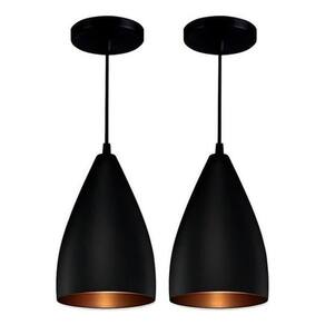 Kit 2 Luminárias Lustres Pendentes Vegas Preto/Cobre Jjb