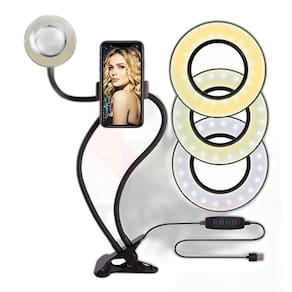 Suporte De Celular Mesa Flexível Com Luminária Ring Light