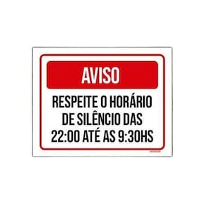 Placa Sinalização Aviso Respeite Horário De Silêncio 18X23