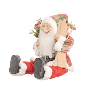 Papai Noel Decorativo Sentado Casaco Xadrez com Saco de Presentes e Ski 45cm - Bela Flor