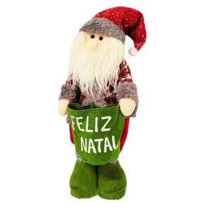 Papai Noel Decorativo com Saco Porta Objetos Feliz Natal Verde e Vermelho 40cm - Master Christmas