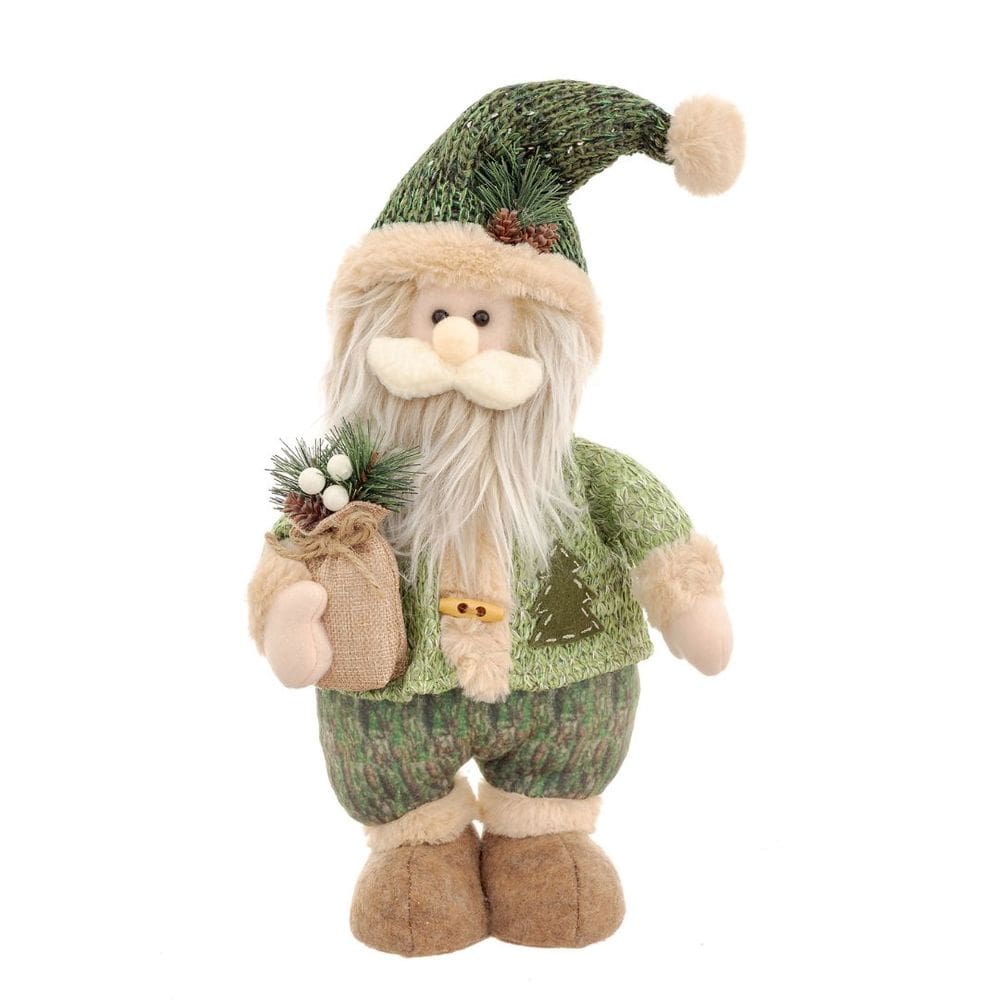 Papai Noel Decor Pelúcia Luxo Creme e Verde Saco de Presentes 34cm - Bela Flor