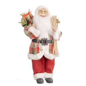 Papai Noel Decorativo Casaco Xadrez Ski e Saco de Presentes 45cm - Bela Flor