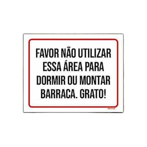 Placa Não Utilizar Área Dormir Montar Barraca 18x23cm 5un
