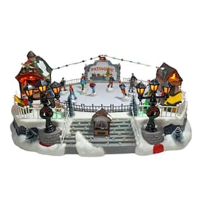 Vila Natalina Patinação No Gelo C/Movimento 17X40X27,5Cm