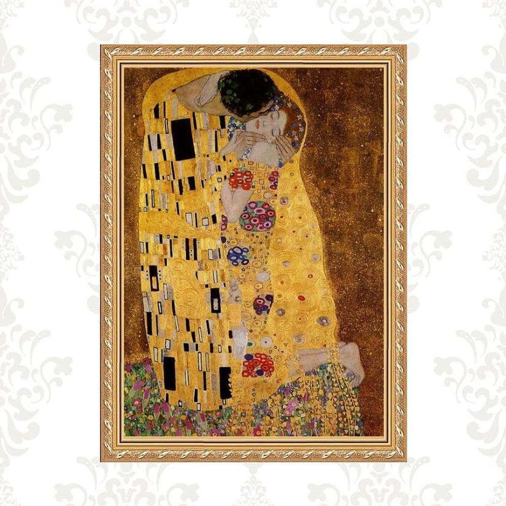 Quadro Moldura Dourada Klimt - Beijo 24X18Cm
