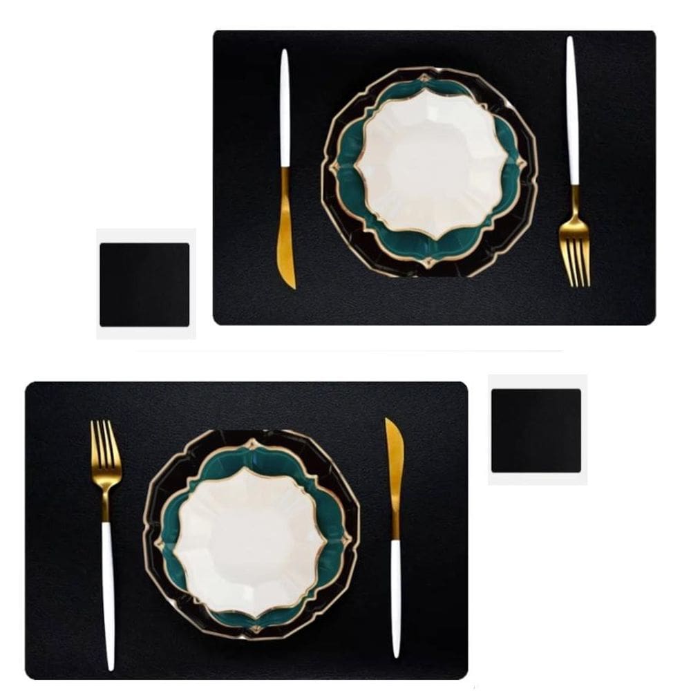 Jogo Americano Retangular 12 Pçs Couro + Suporte Para Copo