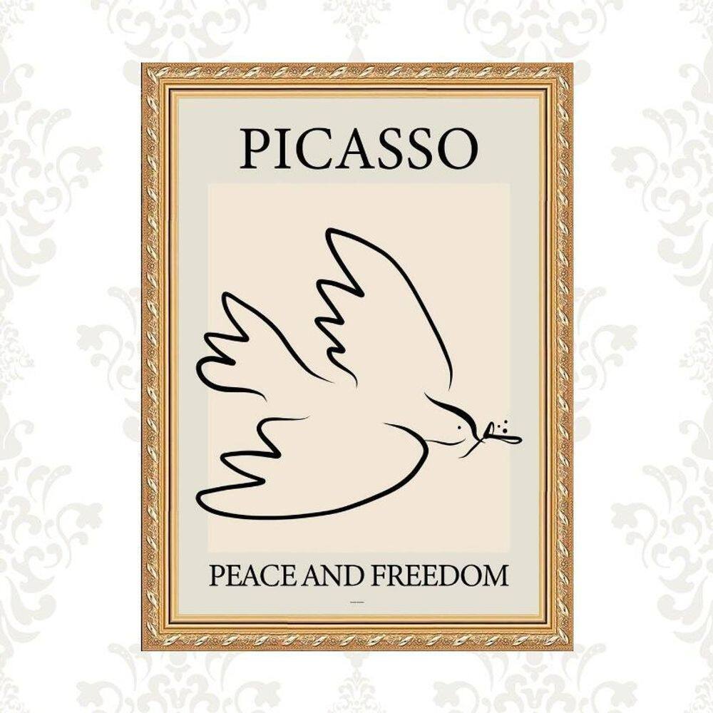 Quadro Moldura Dourada Picasso - Pomba 45X34Cm