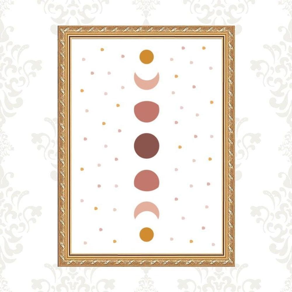 Quadro Moldura Dourada Fases Lua Boho 45X34Cm