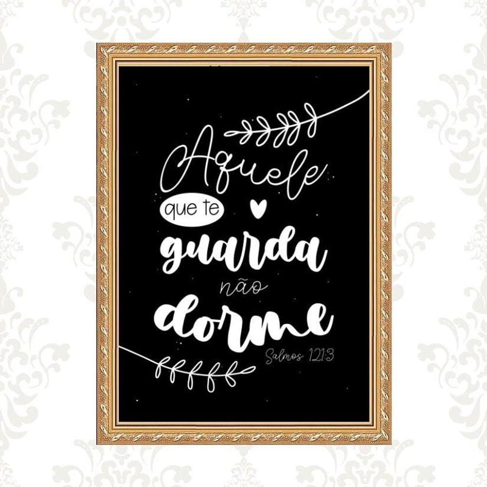 Quadro Moldura Dourada Salmo 121 33X24Cm