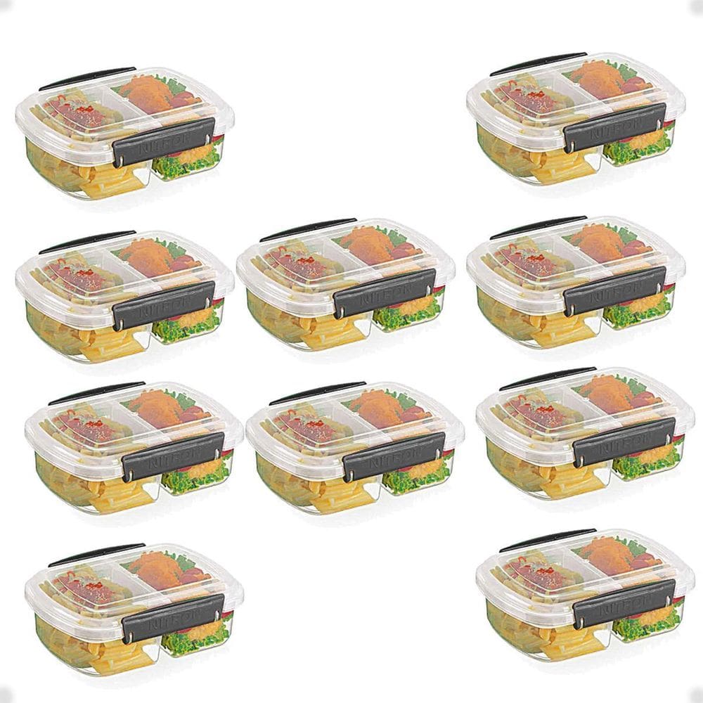 Kit 10 Pote Alimentos 2 Divisões C Travas Laterais 600Ml