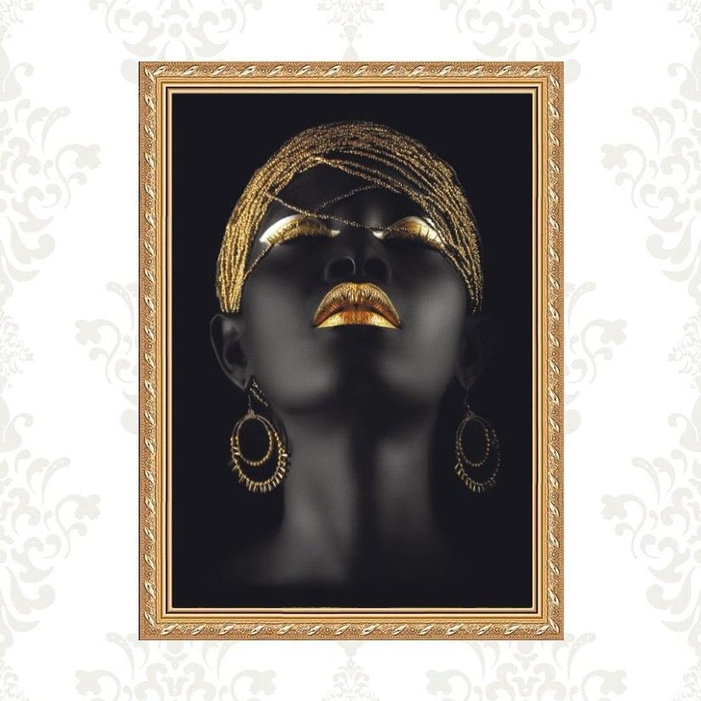 Quadro Moldura Dourada Mulher Preta 33X24Cm