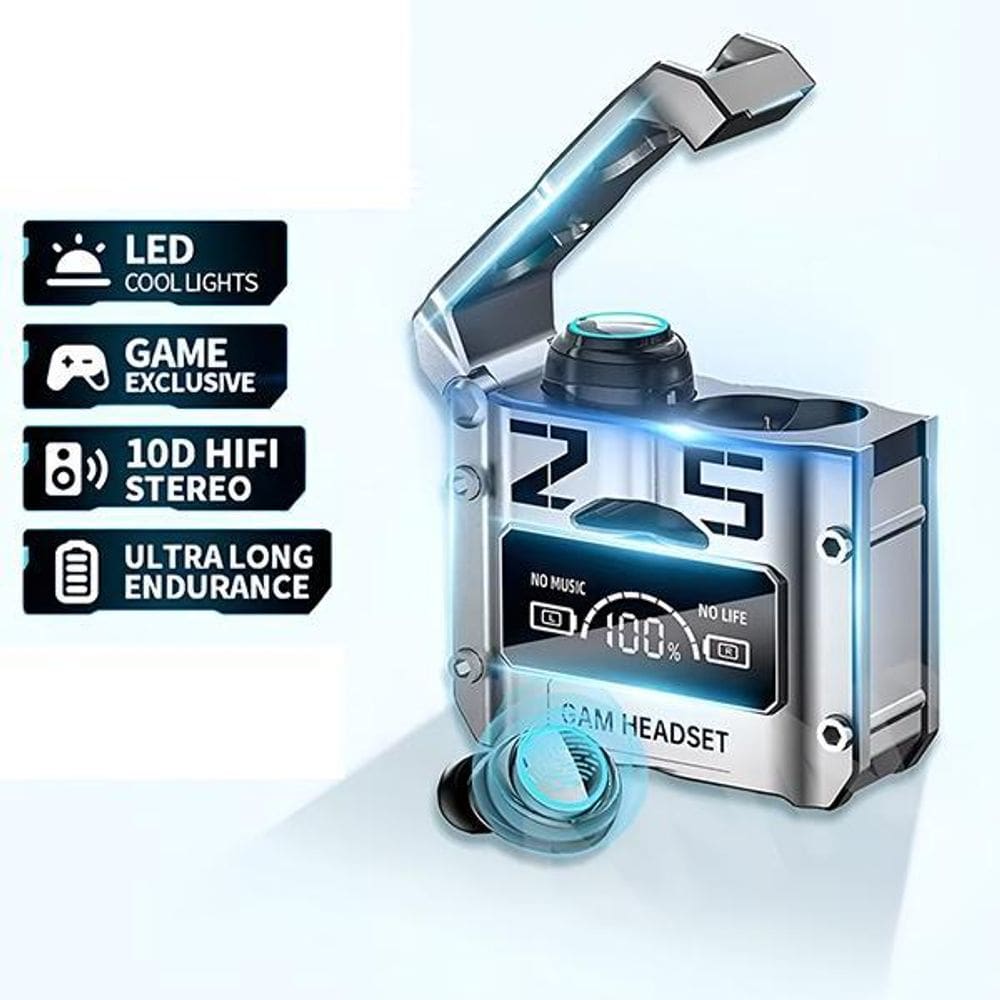 Fone De Ouvido M25 Prata Bluetooth Wireless V5.3 Gamer Led