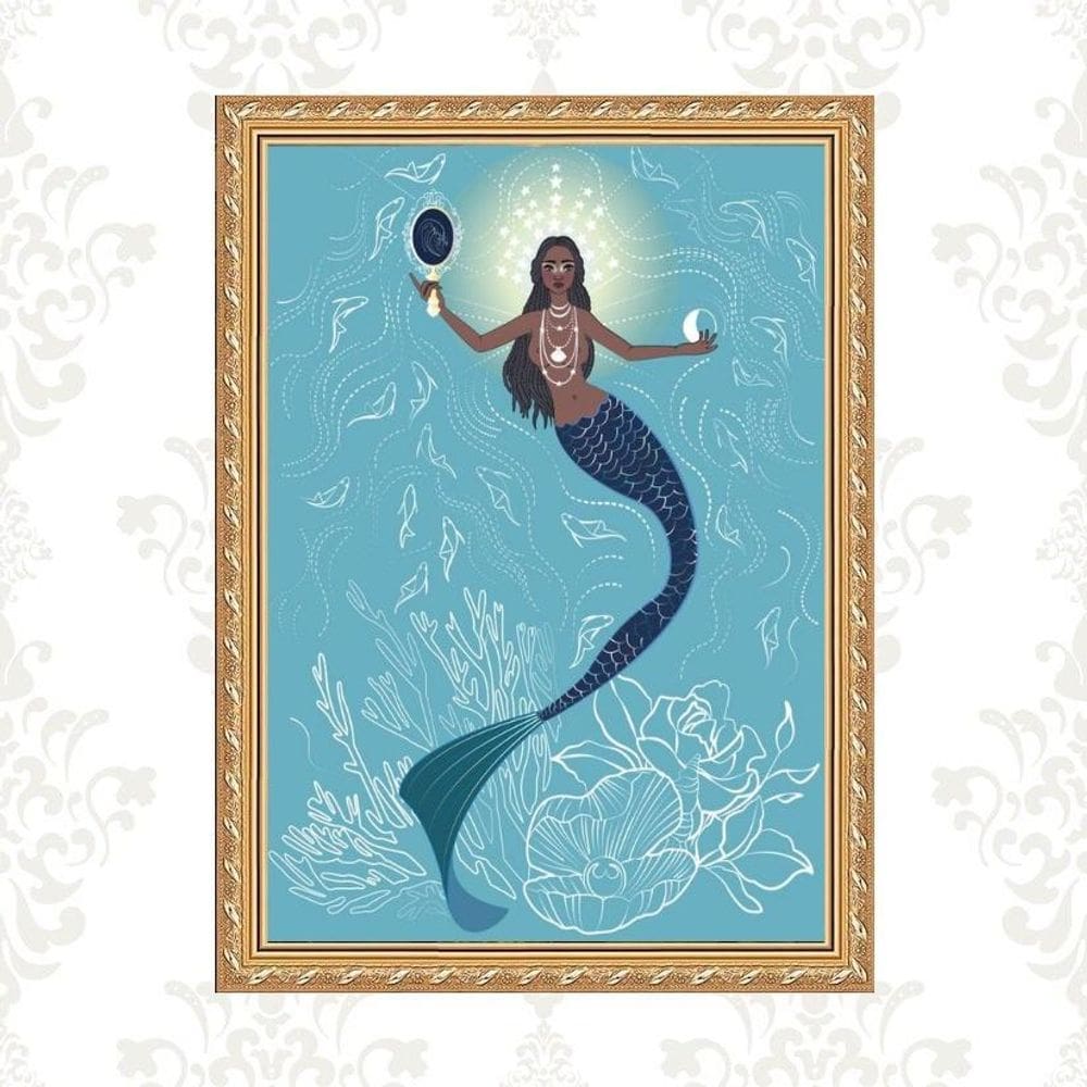 Quadro Moldura Dourada Iemanjá Sereia 45X34Cm